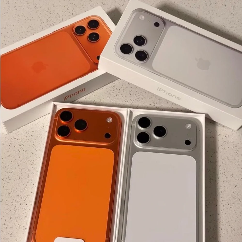 Apple iPhone in Bold Orange and Classic Silver